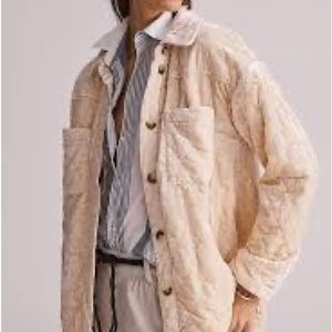 Anthropologie Quilted Velvet Shirt Jacket Small Cream